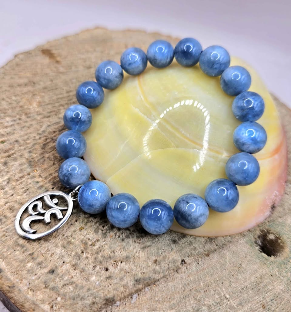 Nature Blue Kyanite With Symbol Charm Bracelet