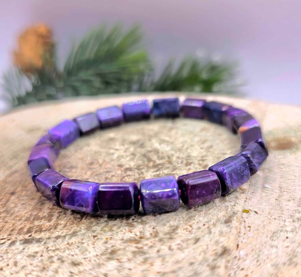 Genuine Sugilite Rectangular Cubes Beads Bracelet