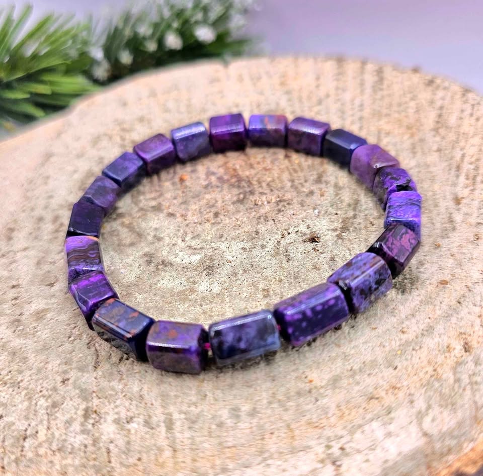 Genuine Sugilite Rectangular Cubes Beads Bracelet