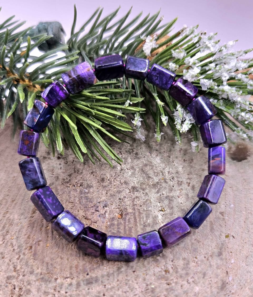 Genuine Sugilite Rectangular Cubes Beads Bracelet