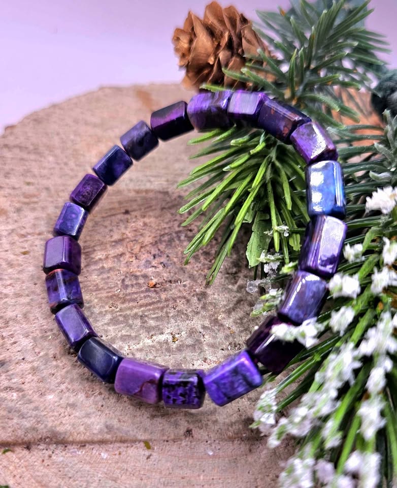 Genuine Sugilite Rectangular Cubes Beads Bracelet