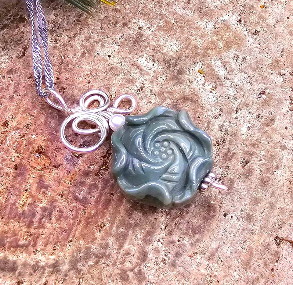 Natural Alashan agate carved lotus flower crystal pendant necklace — My Aura Gemstones