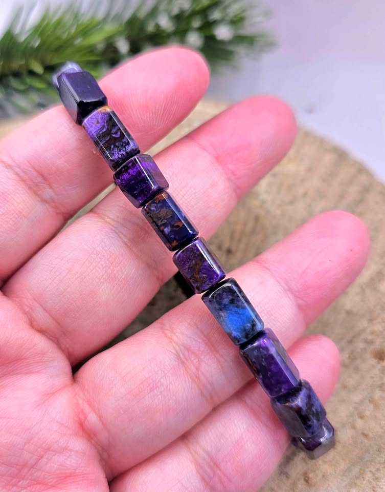 Genuine Sugilite Rectangular Cubes Beads Bracelet