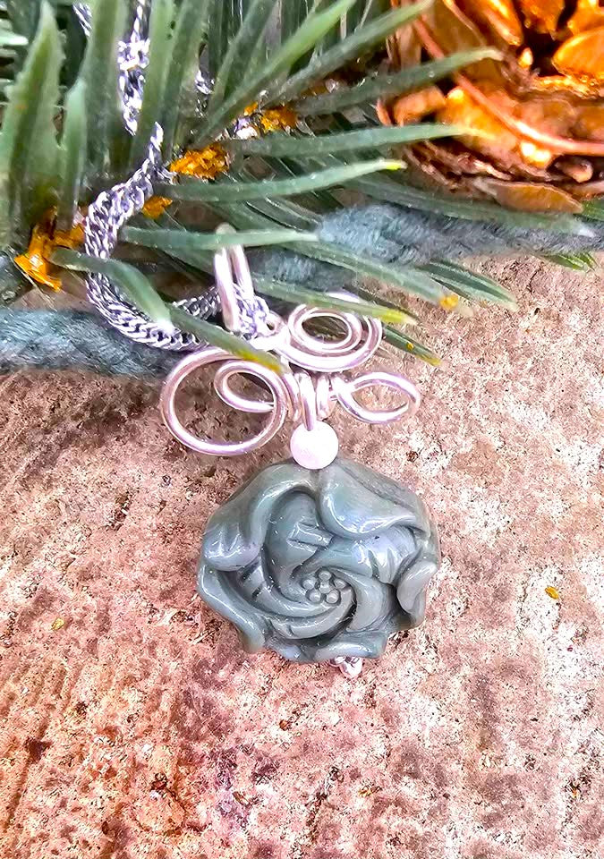 Natural Alashan agate carved lotus flower crystal pendant necklace — My Aura Gemstones