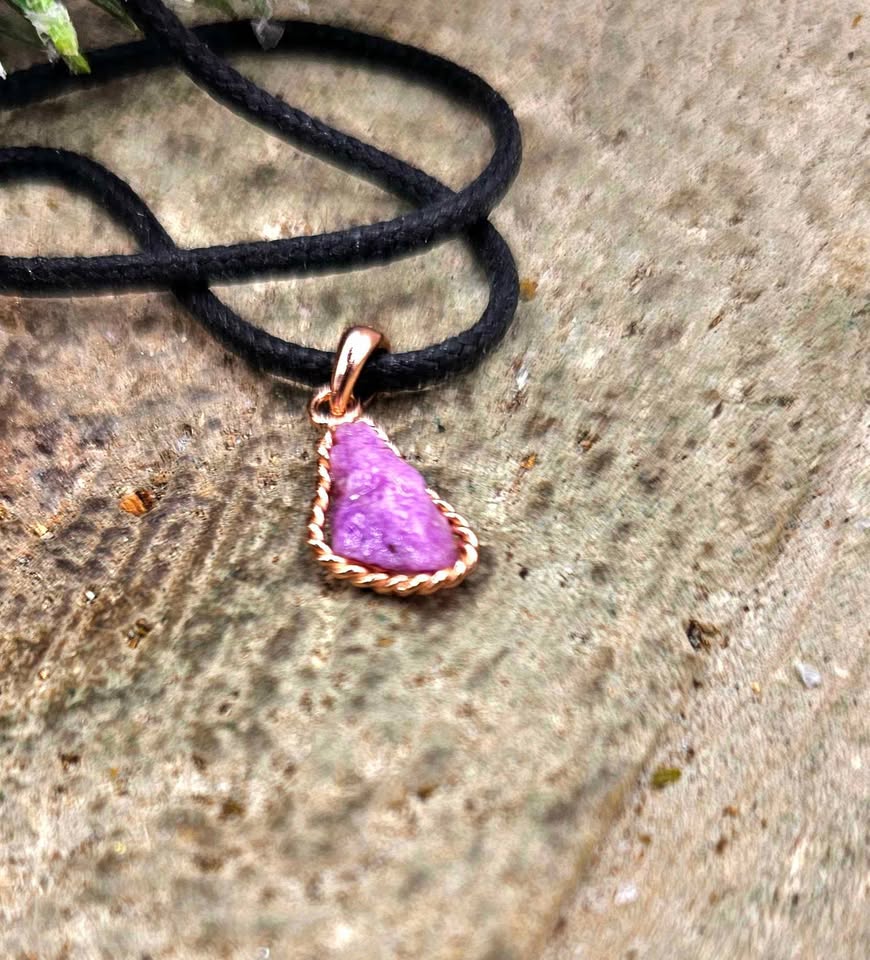 Nature Purple Sugilite Raw Stone S925 Pendant Necklace