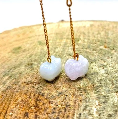 Jade pig dangle earrings packaging view — My Aura Gemstones