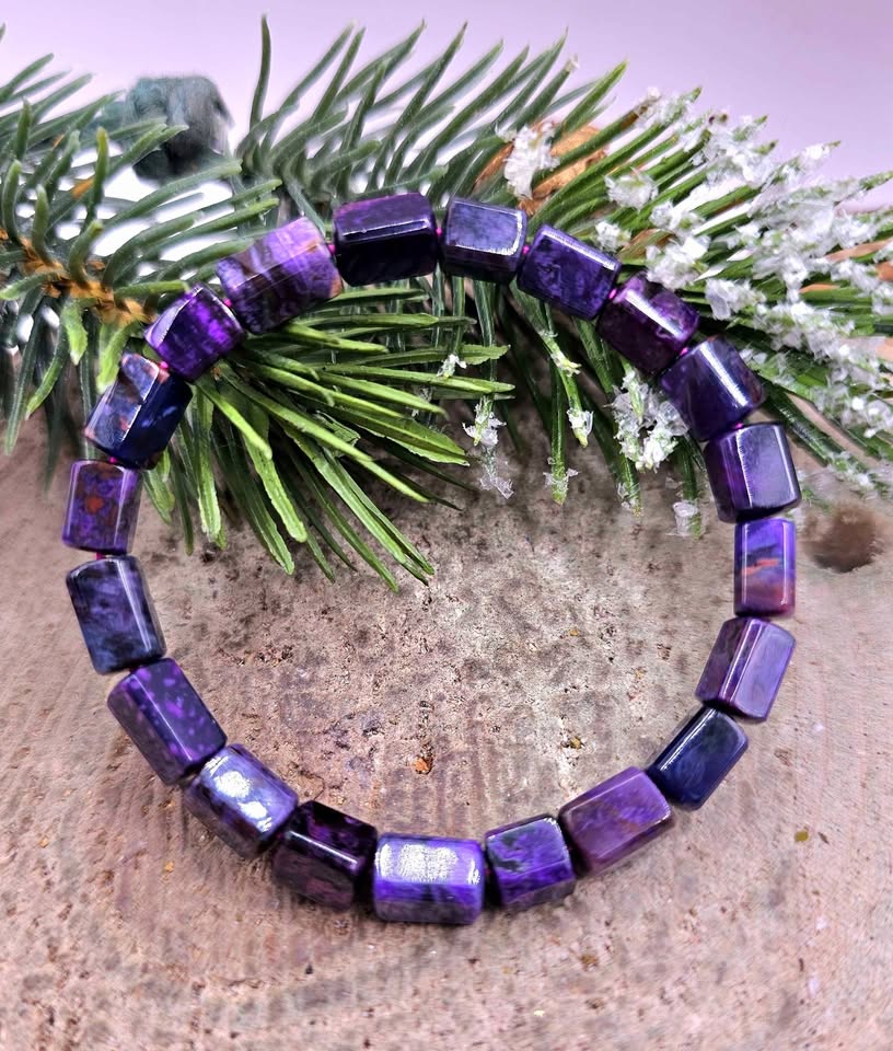 Genuine Sugilite Rectangular Cubes Beads Bracelet