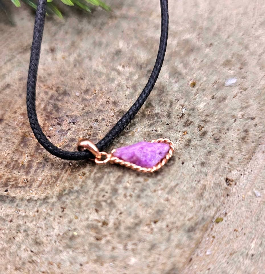 Nature Purple Sugilite Raw Stone S925 Pendant Necklace