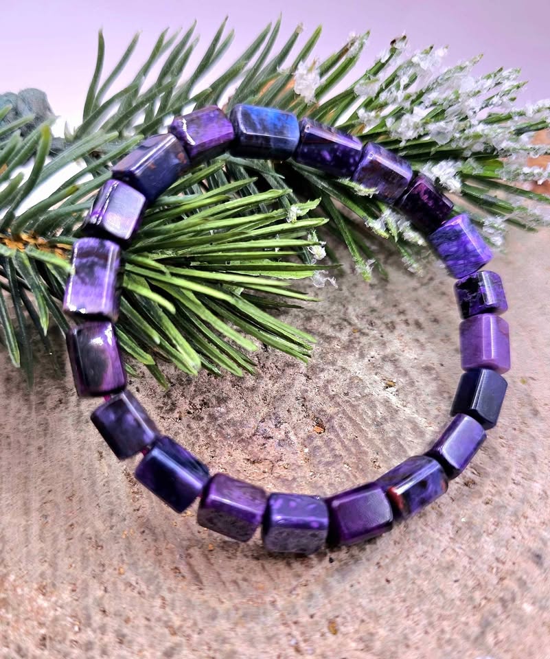 Genuine Sugilite Rectangular Cubes Beads Bracelet