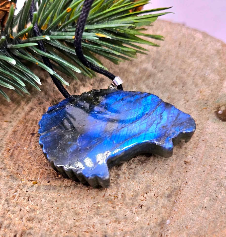 Nature Labradorite Flashy Strong Eagle Head Pendant Necklace