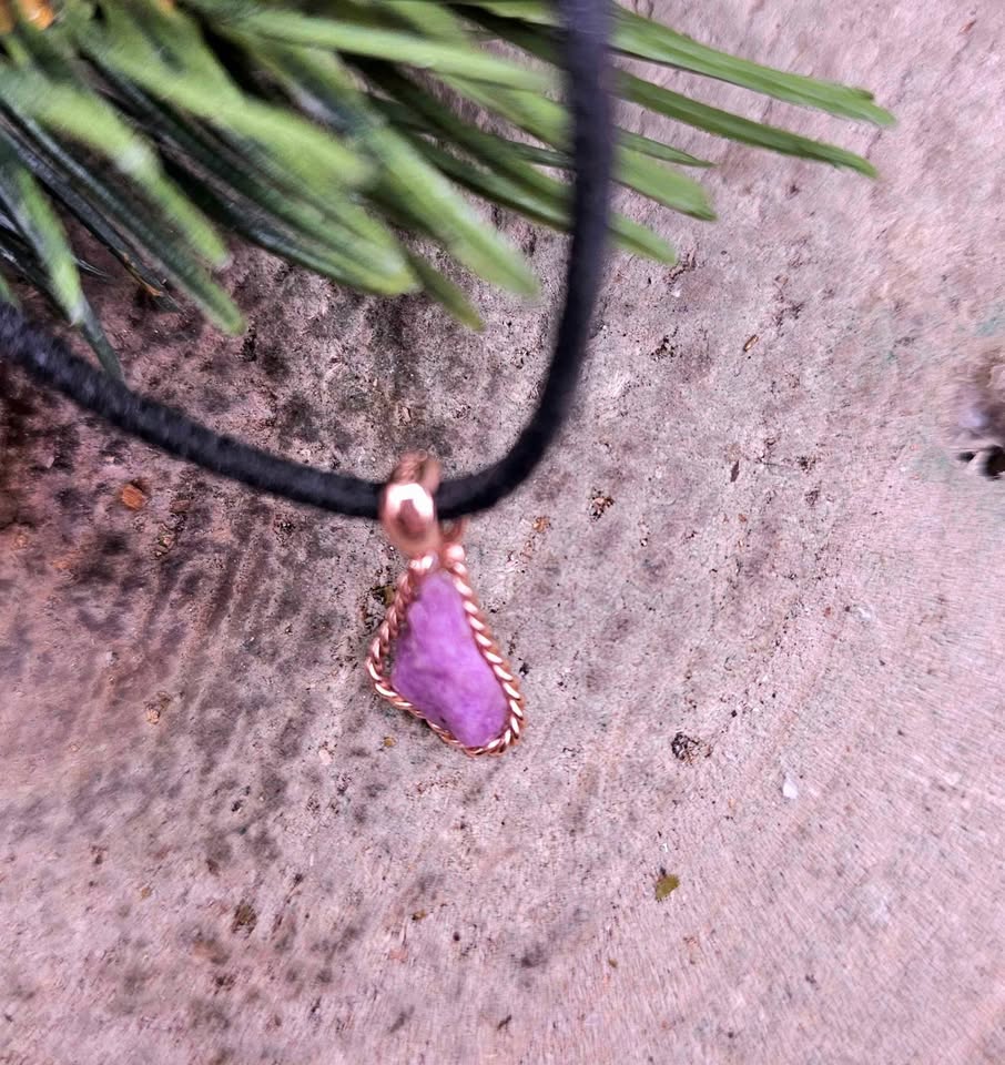 Nature Purple Sugilite Raw Stone S925 Pendant Necklace