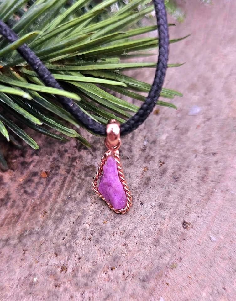 Nature Purple Sugilite Raw Stone S925 Pendant Necklace