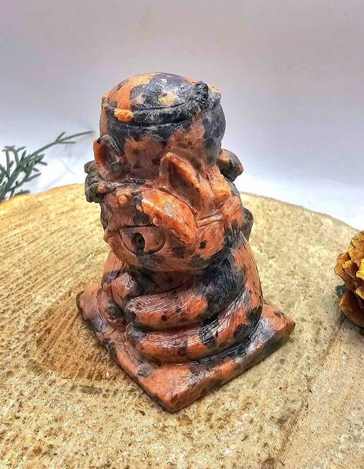 Unique Nature Mahogany Obsidian Carved Neko Ni Tako (Cat God & Octopus) Figure