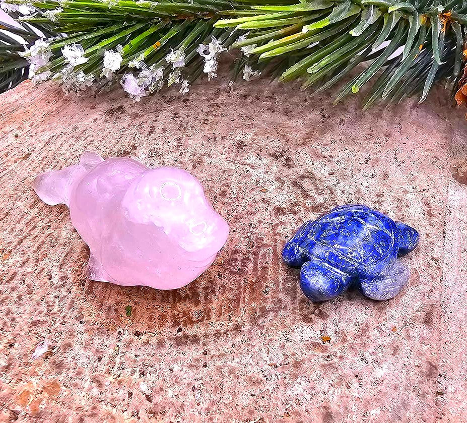 Nature Crystal Stone Carved Sea Seal & Turtle Figures