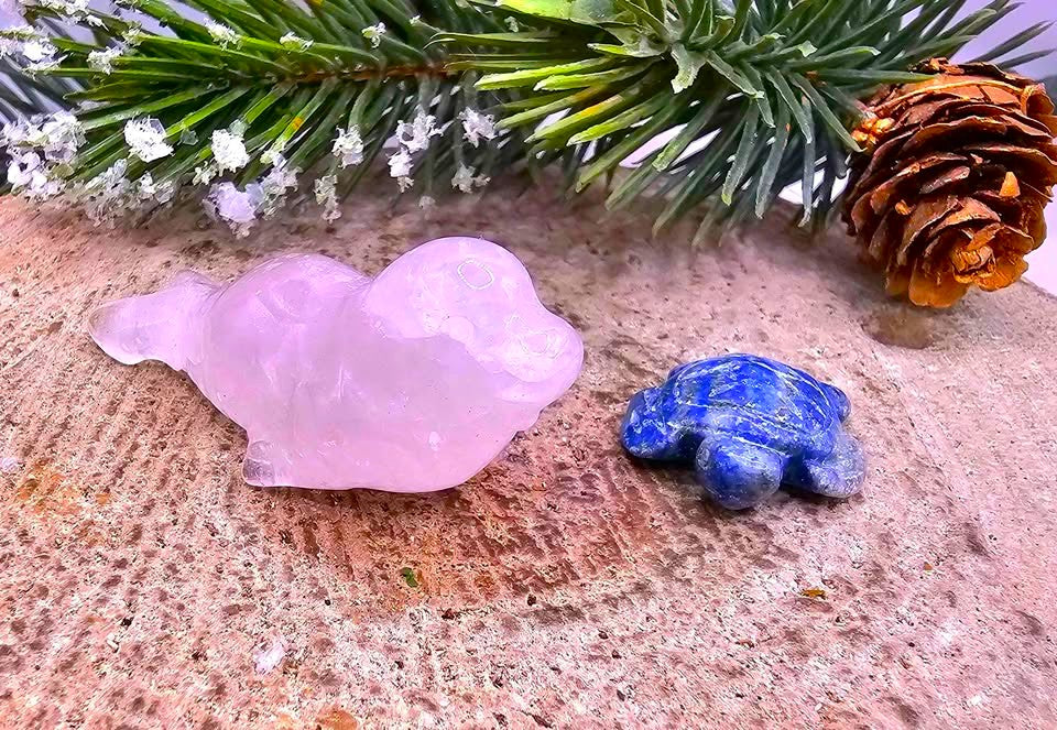 Nature Crystal Stone Carved Sea Seal & Turtle Figures