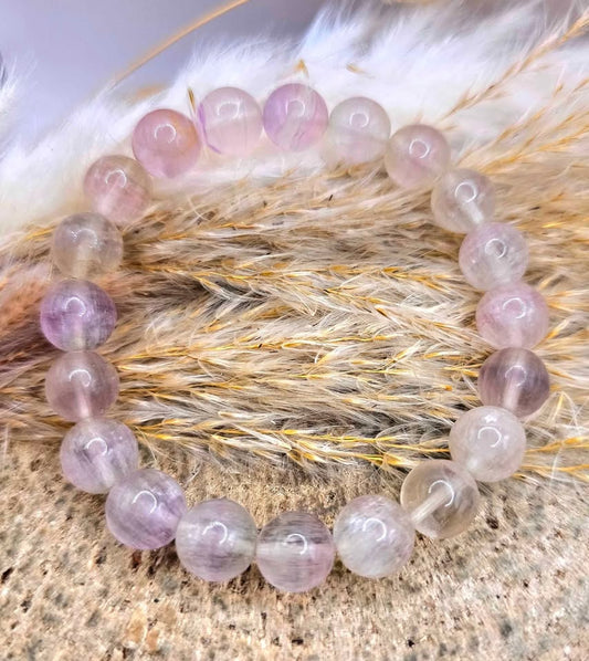 Premium Grade Nature Icy Fluorite 10mm Round Bead Bracelet.