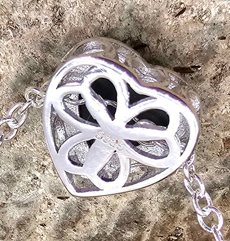 Nature Opal Inlay Heart 925 Heart Charm Pendant necklace