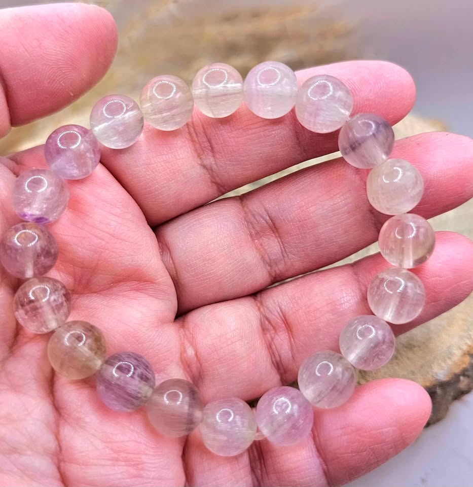 Premium Grade Nature Icy Fluorite 10mm Round Bead Bracelet.
