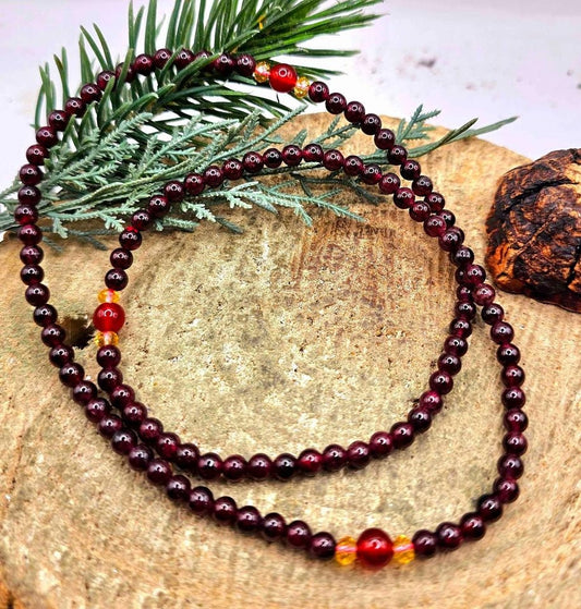 Nature Red Garnet & Agate Round Beads 18" Necklace