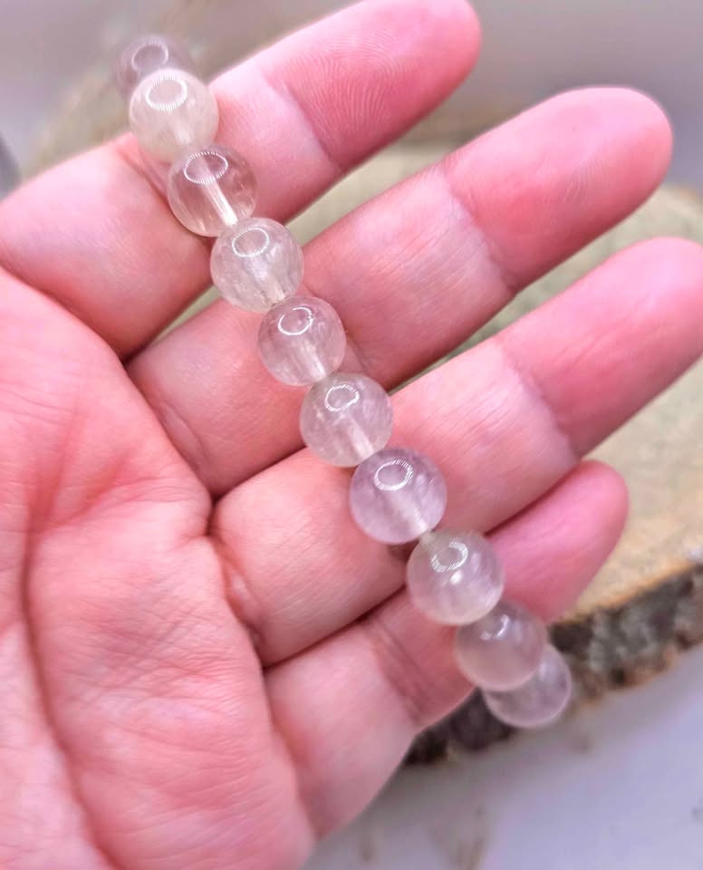 Premium Grade Nature Icy Fluorite 10mm Round Bead Bracelet.