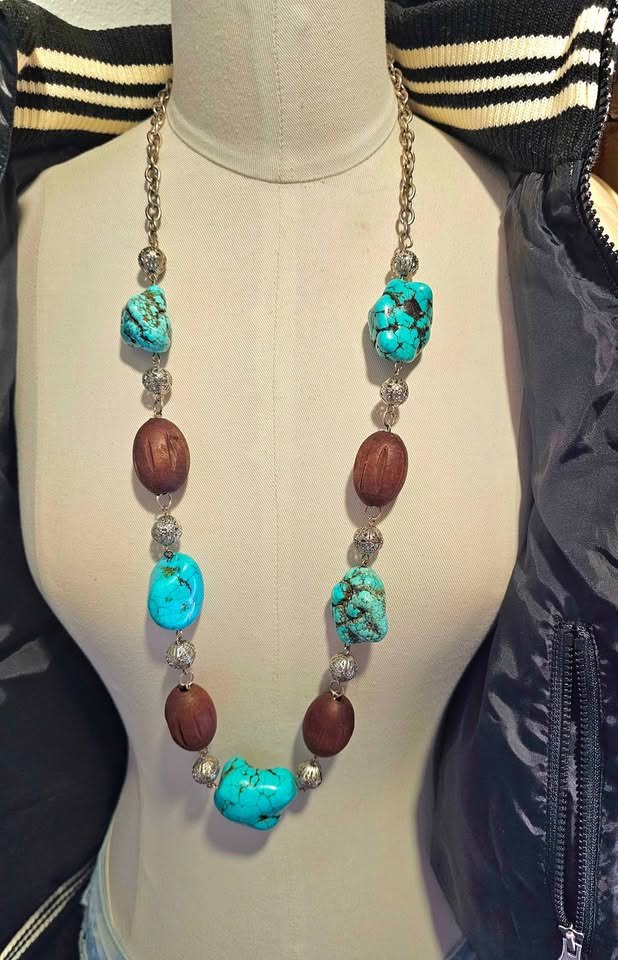 Boho South West Chucky Howlite Wood Beads Necklace