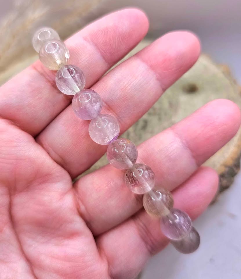 Premium Grade Nature Icy Fluorite 10mm Round Bead Bracelet.