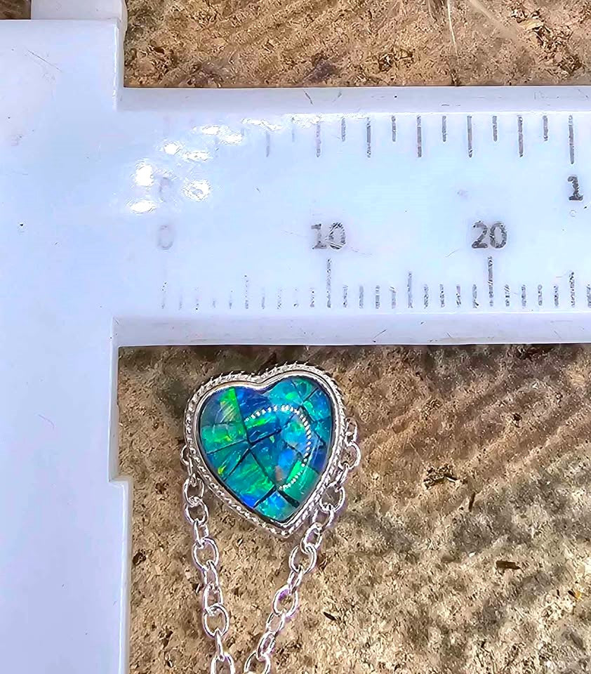 Nature Opal Inlay Heart 925 Heart Charm Pendant necklace