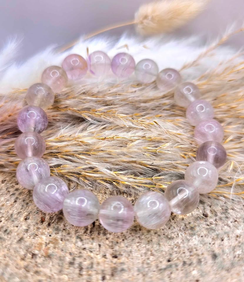 Premium Grade Nature Icy Fluorite 10mm Round Bead Bracelet.