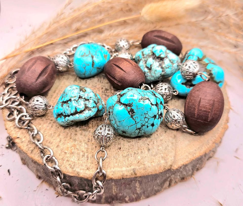 Boho South West Chucky Howlite Wood Beads Necklace