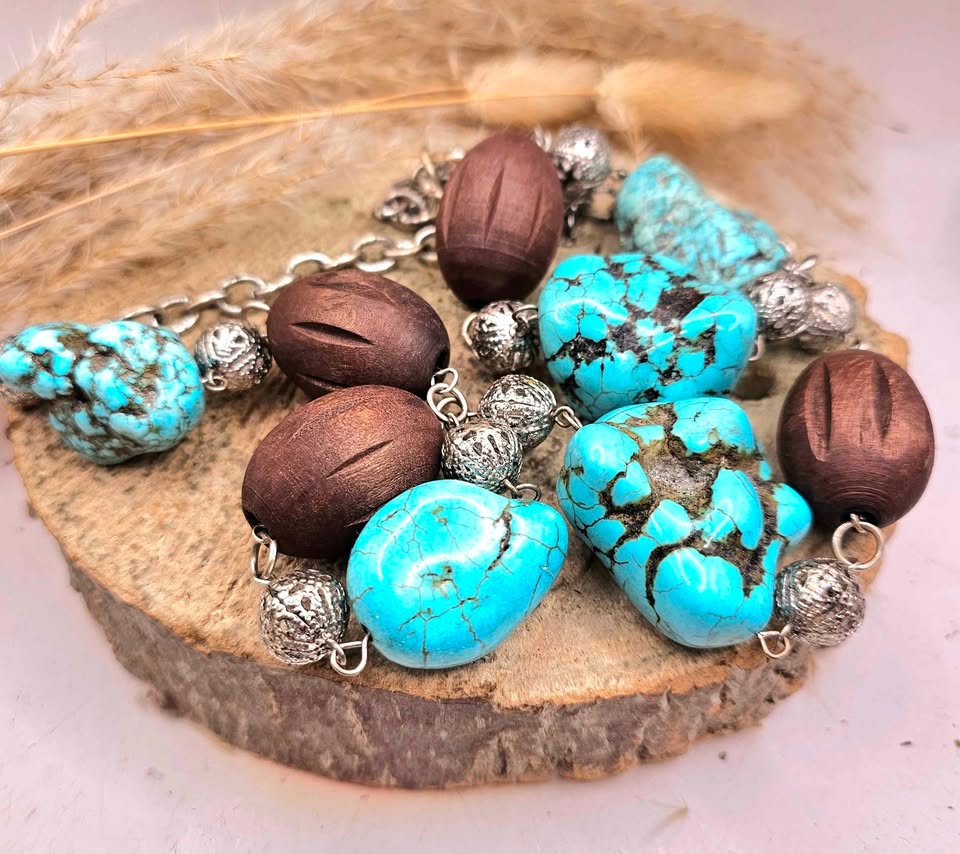 Boho South West Chucky Howlite Wood Beads Necklace