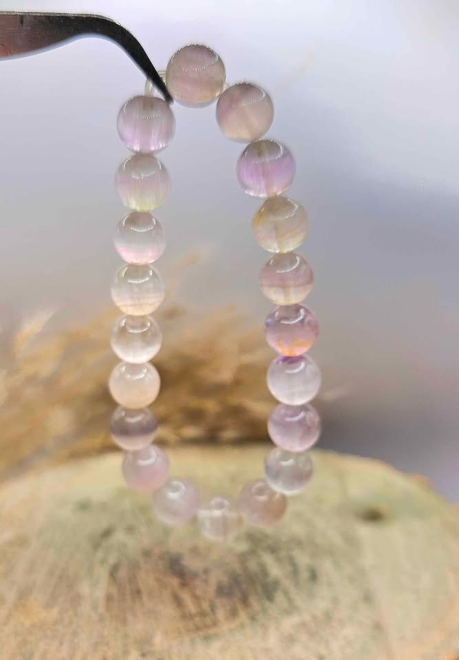 Premium Grade Nature Icy Fluorite 10mm Round Bead Bracelet.