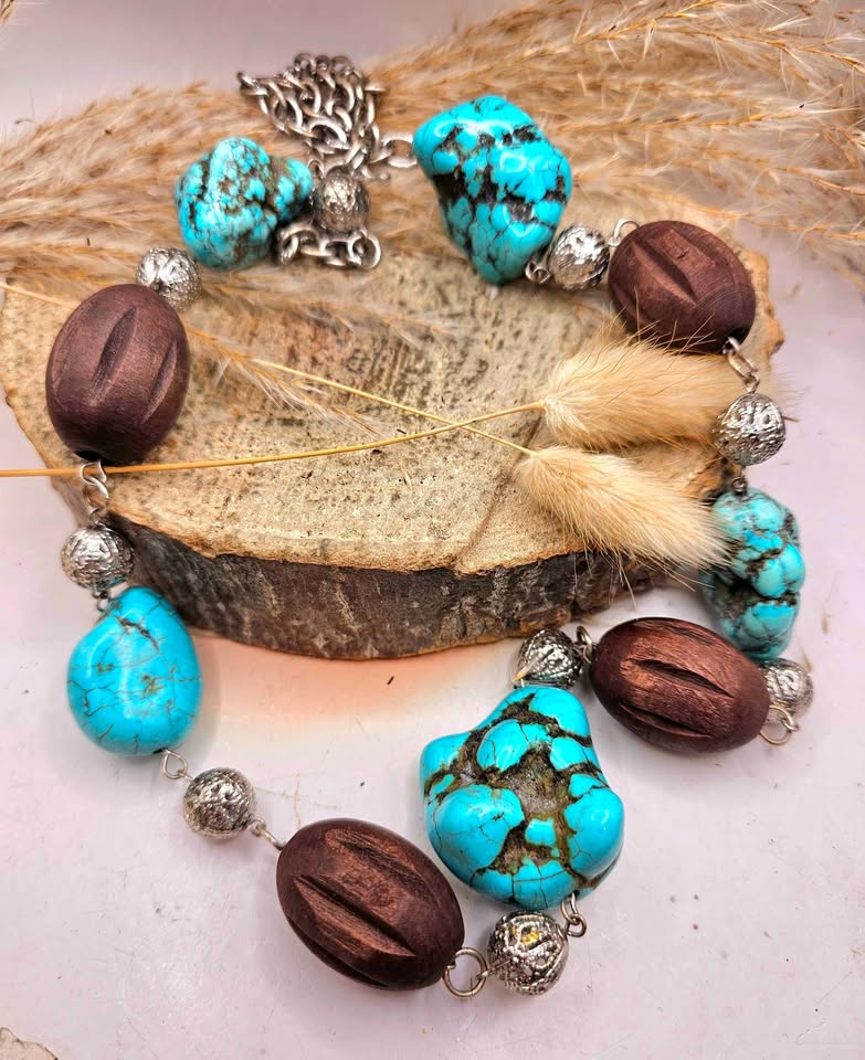 Boho South West Chucky Howlite Wood Beads Necklace
