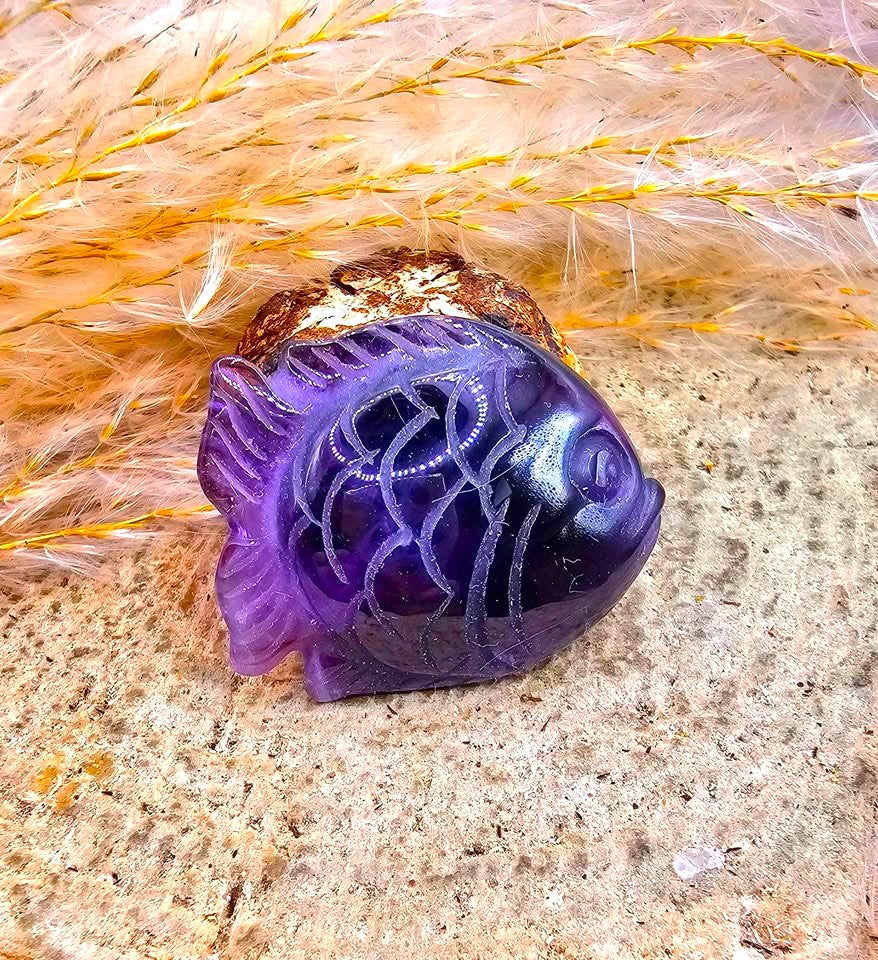 Nature Stalactite Calcite Cluster With Amethyst Fish Decor