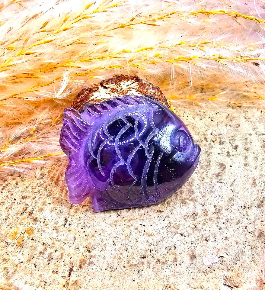 Natural stalactite calcite cluster with amethyst fish crystal decor — My Aura Gemstones
