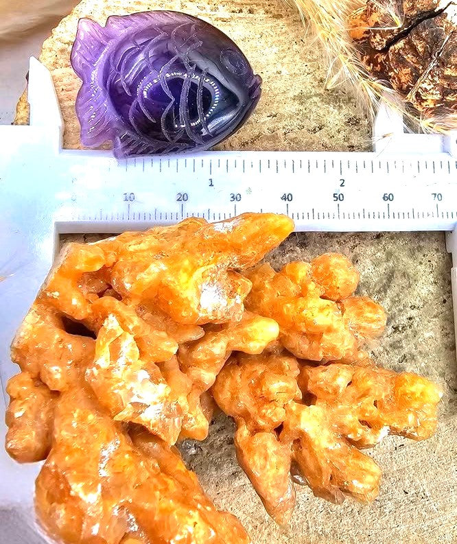 Natural Stalactite Calcite Cluster With Amethyst Fish Decor