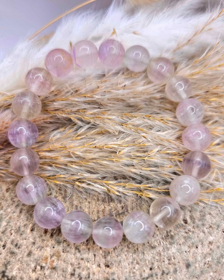 Premium Grade Nature Icy Fluorite 10mm Round Bead Bracelet.