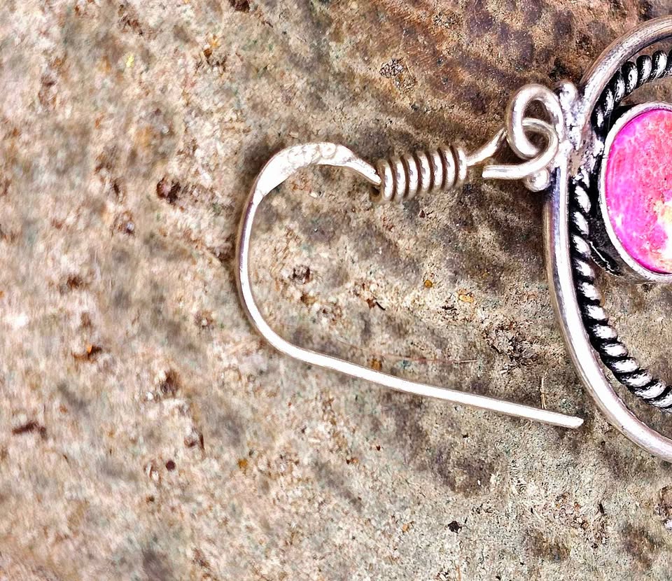 Hot Pink Stone Double Loops 925 Earring