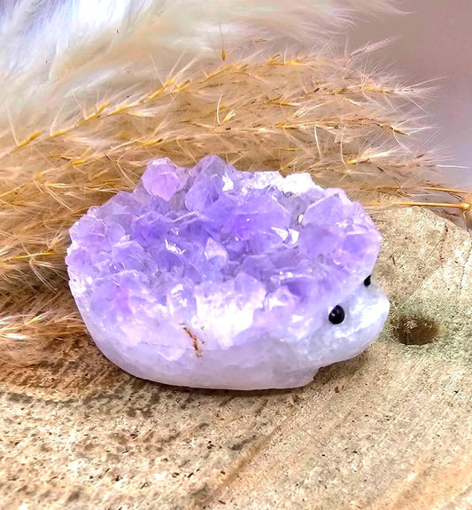 Nature Amethyst Agate Hand Carved CuteHedgehog Decor Figure