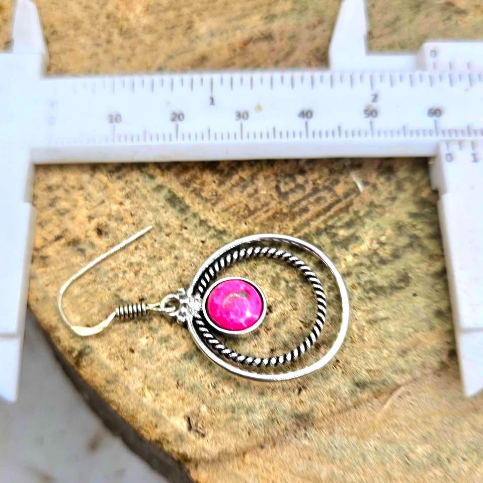 Hot Pink Stone Double Loops 925 Earring