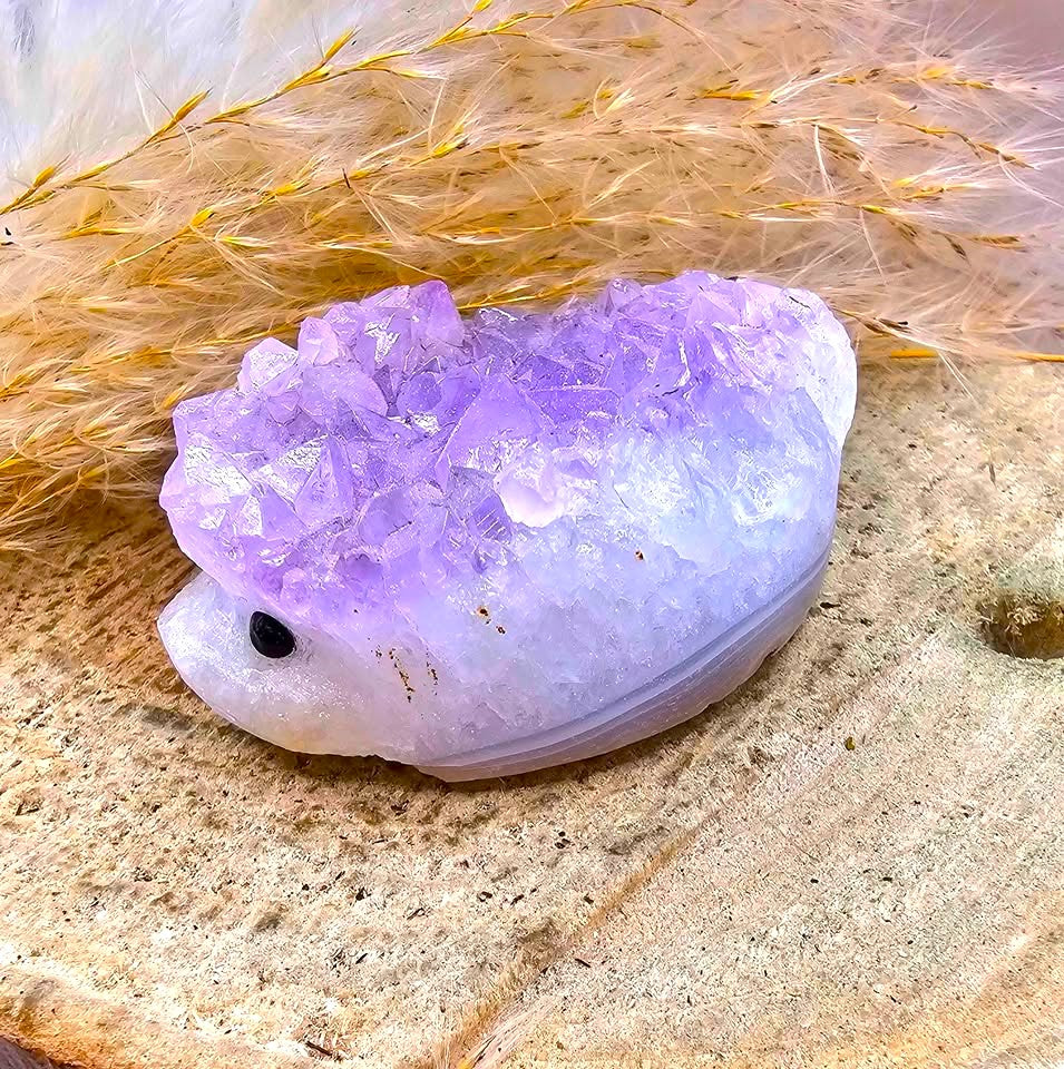 Nature Amethyst Agate Hand Carved CuteHedgehog Decor Figure