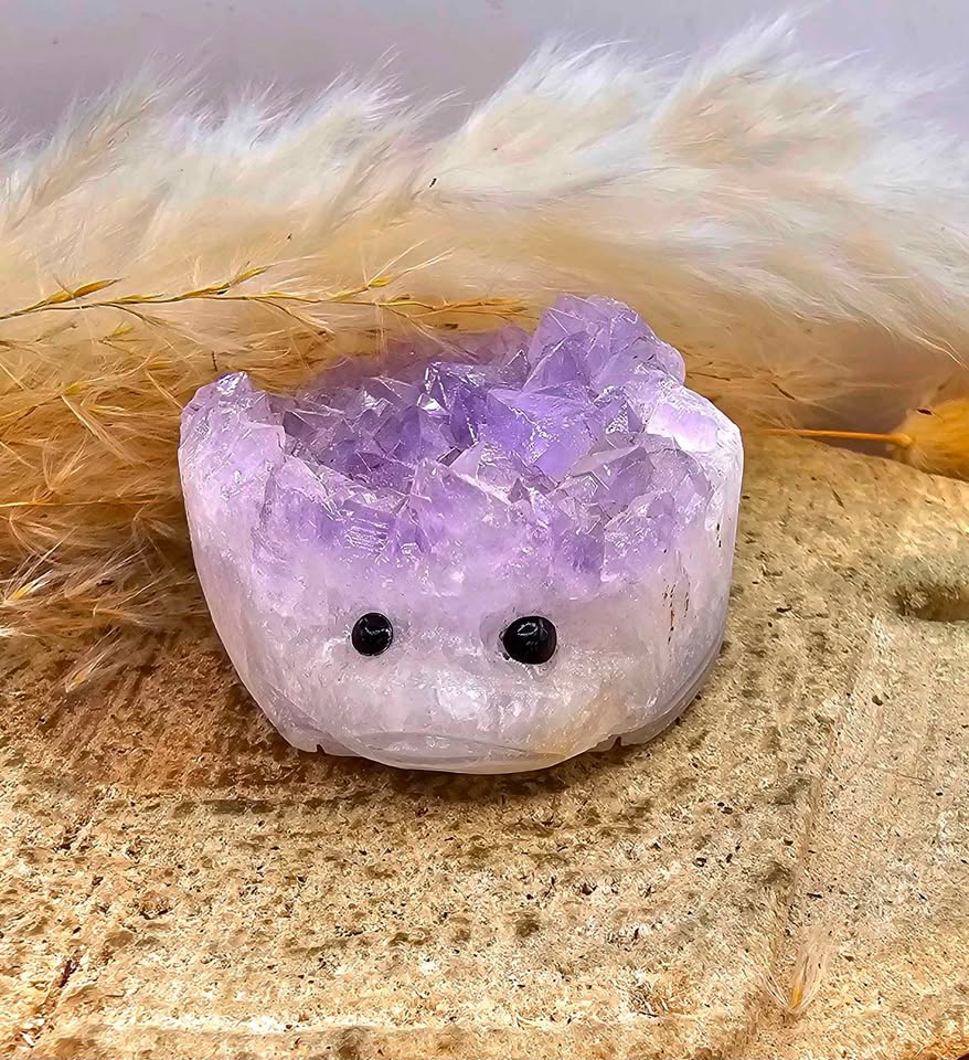 Nature Amethyst Agate Hand Carved CuteHedgehog Decor Figure