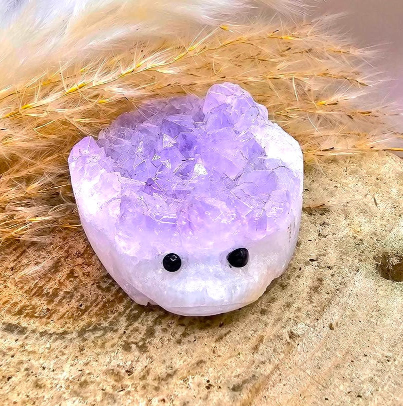 Nature Amethyst Agate Hand Carved CuteHedgehog Decor Figure