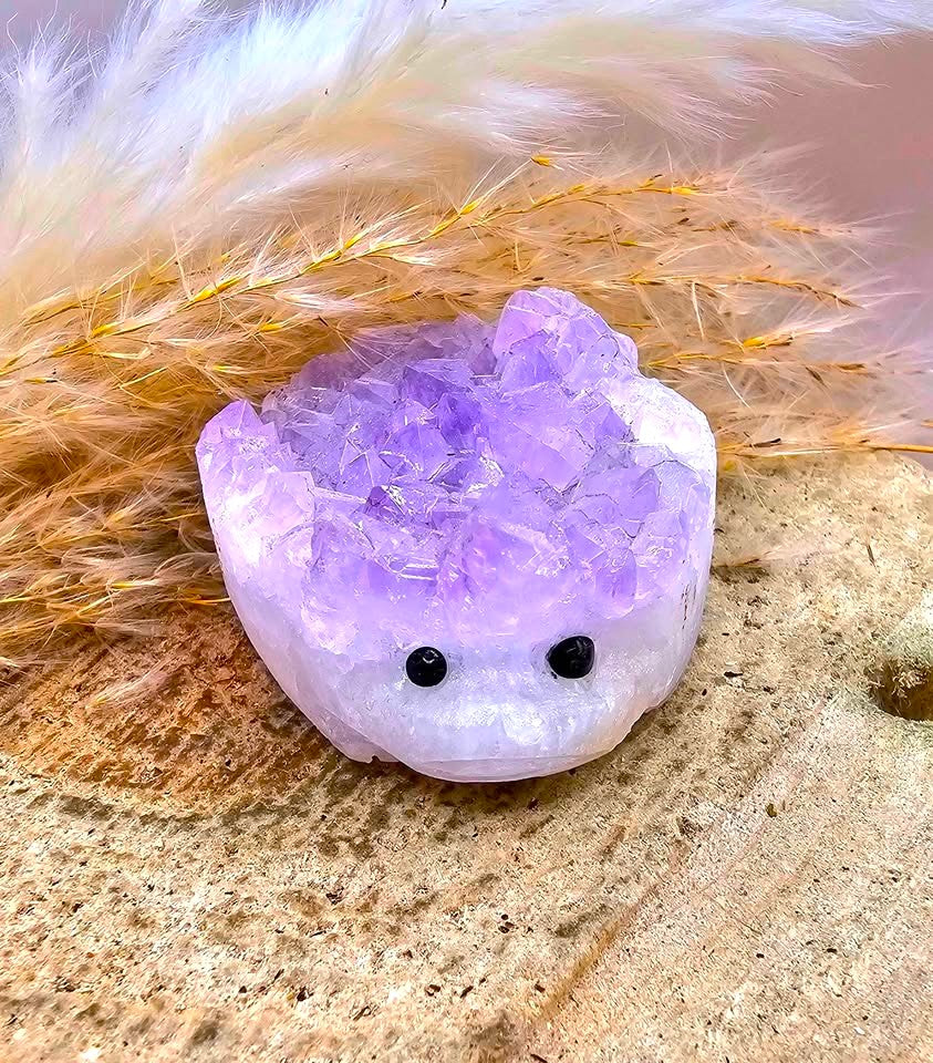 Nature Amethyst Agate Hand Carved CuteHedgehog Decor Figure