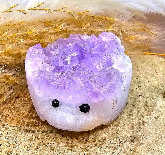 Nature Amethyst Agate Hand Carved CuteHedgehog Decor Figure