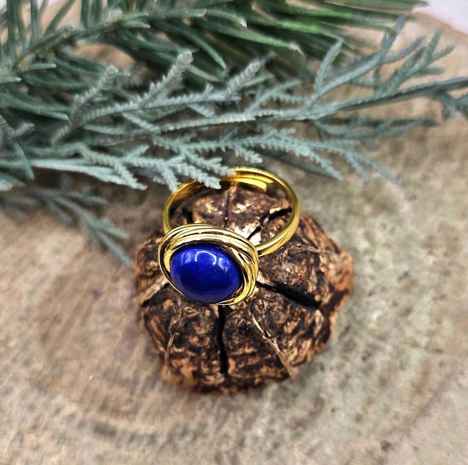 Nature Lapis Lazuli Gold Tone Adjustable Ring