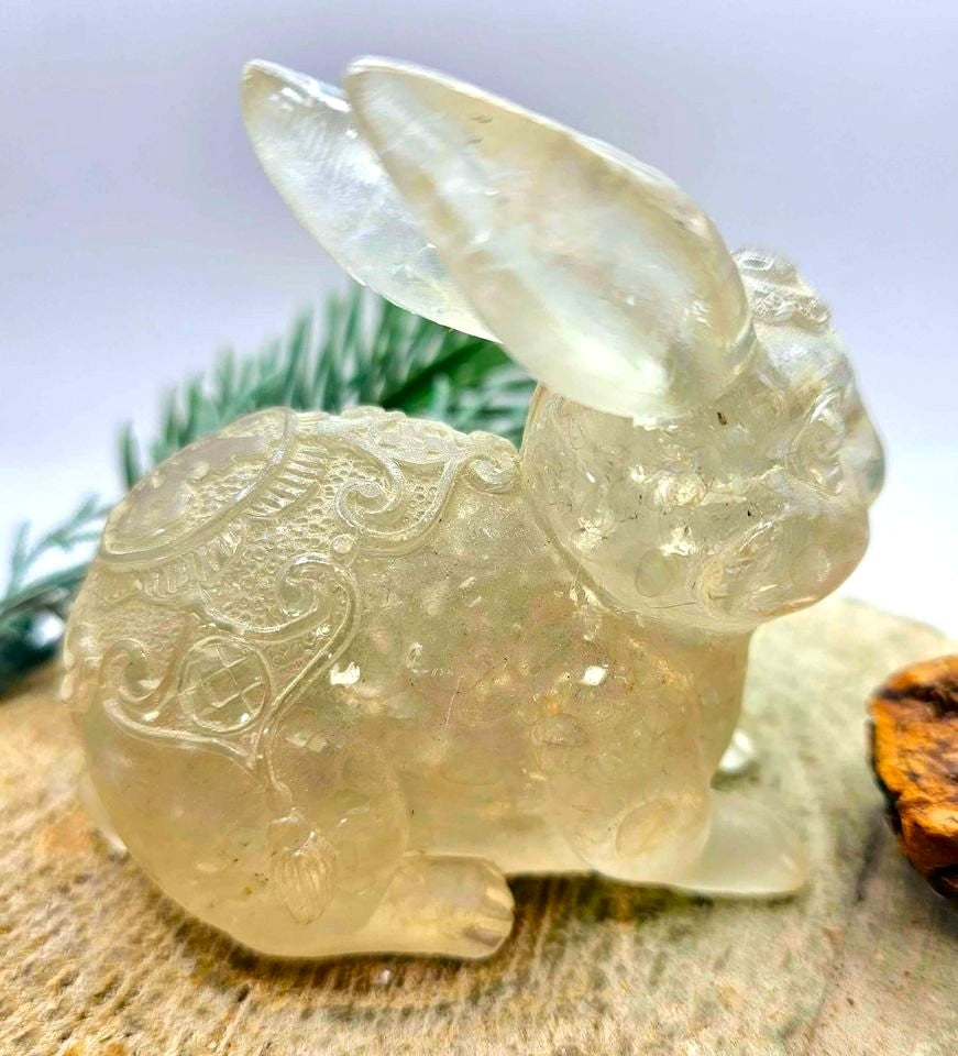 Nature Crystal Chips Resin Blessing Fortune Big Rabbit Figure