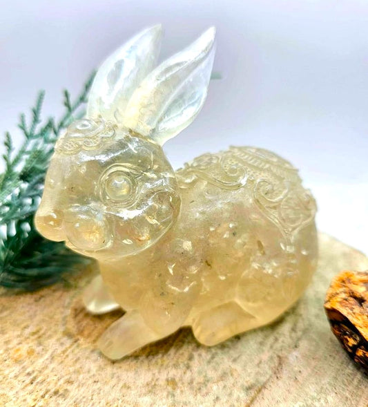 Nature Crystal Chips Resin Blessing Fortune Big Rabbit Figure