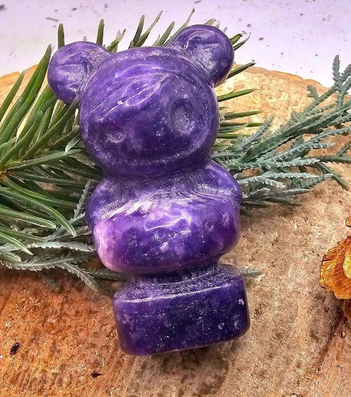 Nature Purple Lilacs Stone Hand Carved Cute Girl 2" Decor Figure