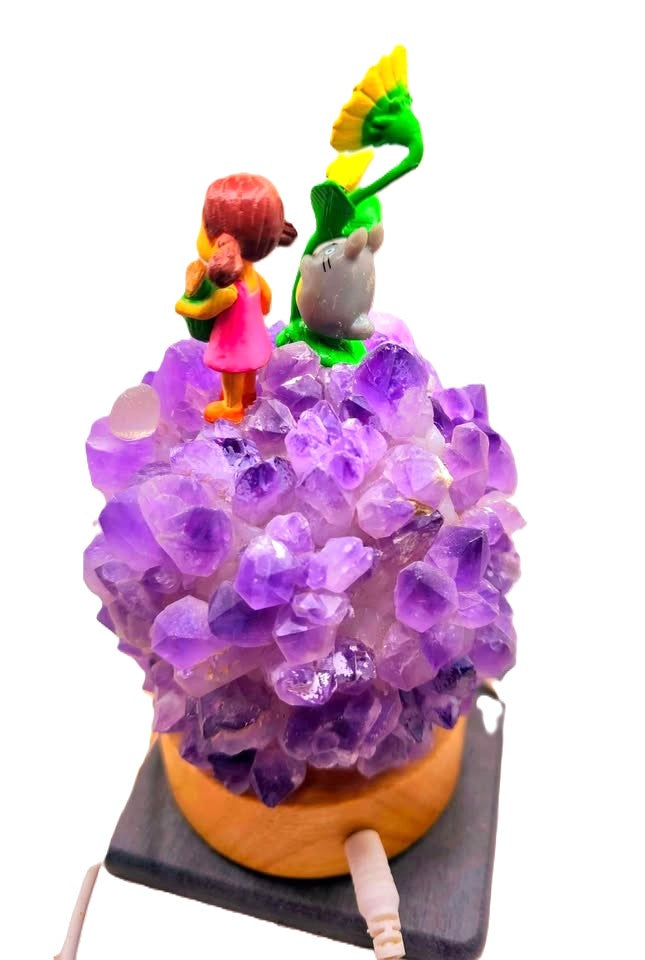 Natural amethyst Totoro night light back view — My Aura Gemstones