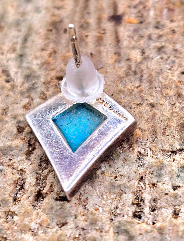 Mexico Turquoise Sterling Silver Stamped Ear Stud